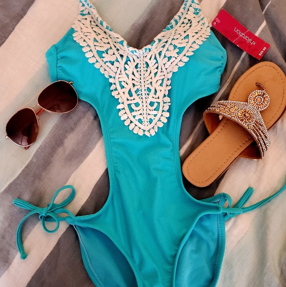One piece blue swimsuit